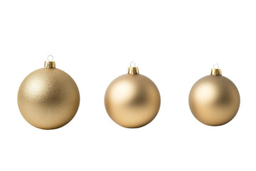 Three gold ornaments are displayed on a white background, isolated
