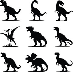 Dinosaur Silhouette Set | Prehistoric Animal Vector Pack Jurassic Dinosaur Silhouettes | T-Rex to Triceratops Collection