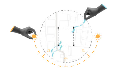 architecture site analysis symbol icon element drawing graphic flat isolated vector. architecture element line sun wind sound sun path vegetation.