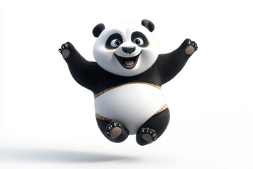 Fototapeta premium Happy Panda Jumping with Joy on White Background