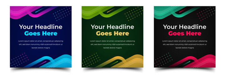 Set of Modern futuristic square banner template. With space for the text. Usable for social media post, cover, web, flyer, card