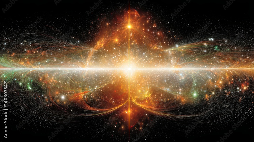 Aufkleber Abstract representation of a cosmic network with luminous nodes and energy flows connecting galaxies