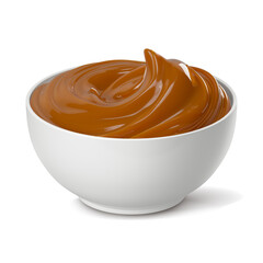 3D illustration of a bowl with dulce de leche, salt caramel