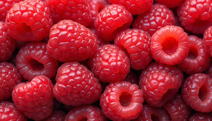 Fresh ripe raspberries in vibrant red color