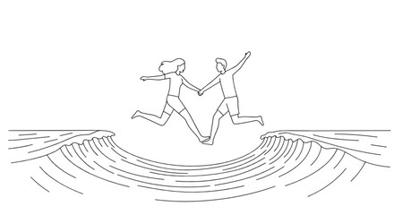 Couple Jumping Through Waves - Пара, прыгающая через волны  