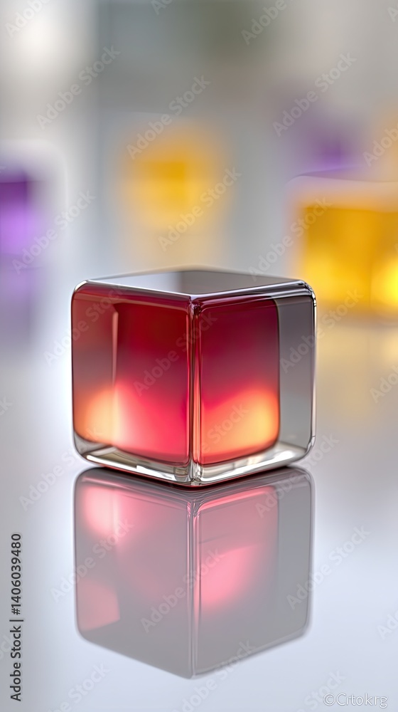 Poster Colorful cube creating a mesmerizing reflection and ambiance in a serene setting