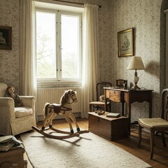 Cozy Retro Playroom with Arched Window