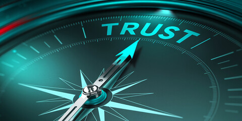 Close-up of compass needle pointing to "TRUST", symbolizing guidance, reliability, and direction in business or life decisions