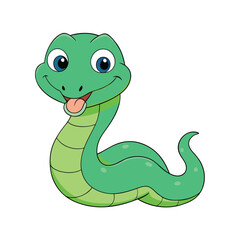 Cartoon Snake in Emon Style with Big Eyes, Coiled and Playful - Fun Snake Design