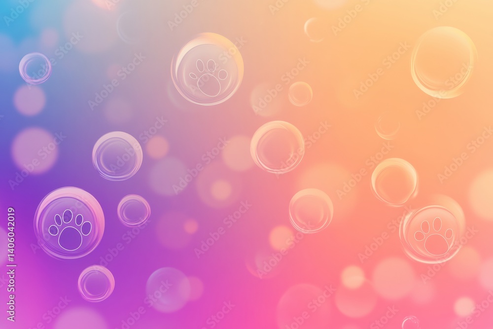 Aufkleber soft gradient background with translucent bubbles and paw icons for pet care theme