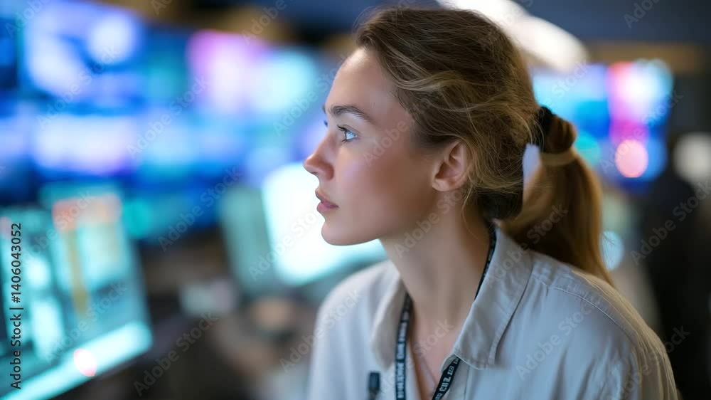 Poster a system engineer monitors and manages operations from a high-tech control room.