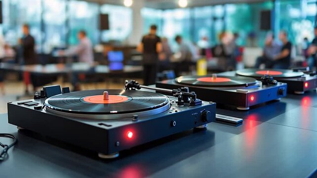 Turntables in a vibrant music event showcasing DJs and attendees enjoying the atmosphere