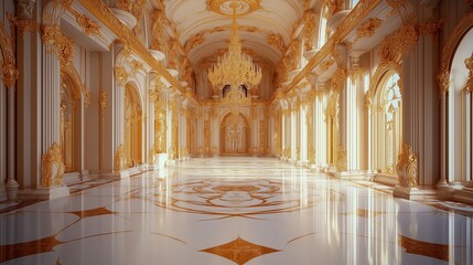 Fototapeta premium White palace baroque hall with golden accents and marble flooring
