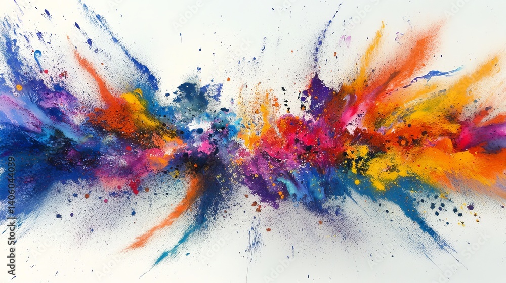 Poster abstract explosion of vibrant colors on a white background creating a dynamic and artistic display