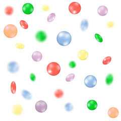 Vector Colorful chocolate candies, multicolored glazed chocolate falling isolated on white background. Falling candied fruit,selective focus.