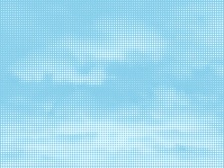 Color halftone texture of blue sky with clouds. Abstract cloud pattern vector dotted pixel texture background with copy space.