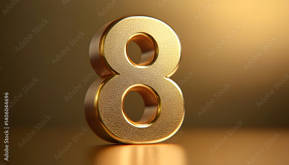 Aufkleber golden number 8 eight on golden background with gradient and copy space. 