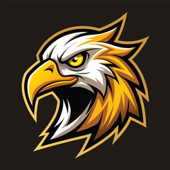 Obraz premium Eagle head mascot with sharp eye and golden beak, framed with strong outline