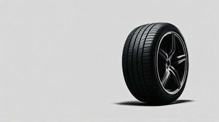 Car Tire Isolated: Automotive Rubber, Vehicle Component, Black Tyre, Wheel Detail, Transportation Element, Road Safety, Tire Tread Pattern, Auto Part, White Backdrop.

