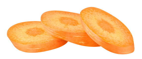 Three pieces of raw carrot isolated on wbite background