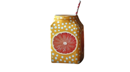 Refreshing Citrus Beverage in a Polka Dot Can with Straw