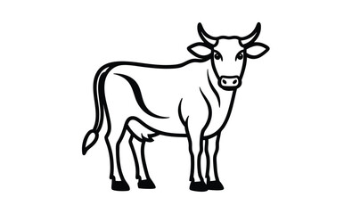 Cow silhouette, Silhouette of a cow, Cattle, Circuit, Farm, Bull, Black and white drawing by hand