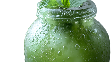 Refreshing Green Drink in Glass Jar with Mint Garnish