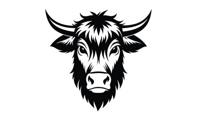 Highland cow head silhouette, Cow logo design, Farm animal illustration, Bull head icon, Cattle vector 