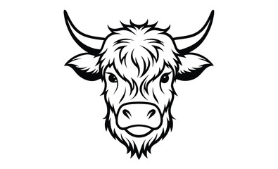 Highland cow head silhouette, Cow logo design, Farm animal illustration, Bull head icon, Cattle vector 