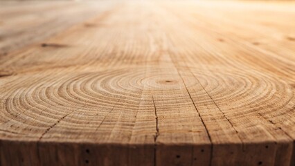 Close-up of a rustic wooden tabletop with visible grain and knots, featuring a warm, light brown color and a slightly blurred background of similar wood
