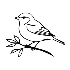Line Art Bird Perched on Branch Vector Illustration