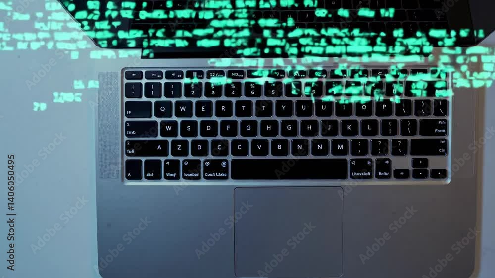 Aufkleber Computer keyboard showing a complex code animation projected on the screen and keys, suggesting software development, hacking, or data analysis