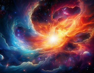 Fototapeta premium a heart stirring supernova explosion in the galaxy core ignites a breathtaking explosion of vibrant colors