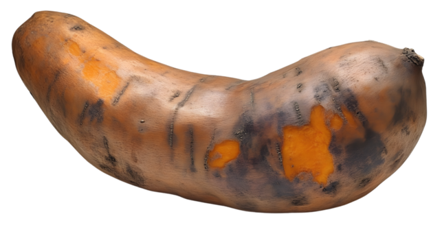 Single Damaged Sweet Potato on Black Background