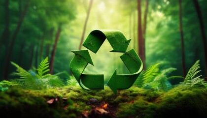 recycle symbol on green forest a symbol of recycling amidst the forest a sustainable future of ecology and preservation of the planet