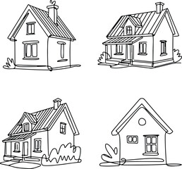 One Line House Drawing Set | Minimalist Home Silhouette Collection Continuous Line House Art | Modern House Sketch Silhouettes