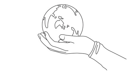 World in Hand Line Art Illustration Symbolizing Global Stewardship and Responsibility