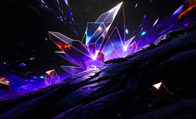 Crystal Landscape Glowing Geometric Structures in a Sci-Fi Terrain Abstract Background