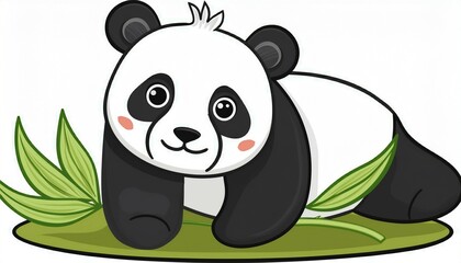 Obraz premium panda bear with a leaf