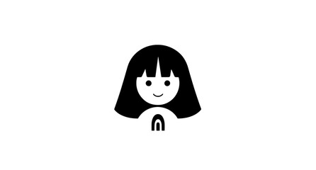 Obraz premium Engraved illustration of a cheerful girl with a simplistic design featuring a rainbow element in black and white against a transparent background