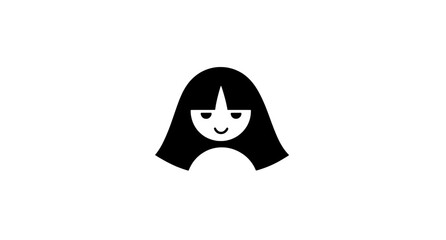 Minimalist engraved illustration of a smiling girl with straight hair on a transparent background showcasing elegance and simplicity