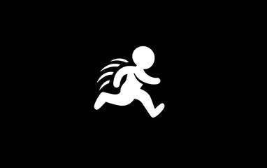 Dynamic figure in energetic motion surrounded by stylized motion lines, symbolizing speed and activity in a minimalist style