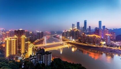 Fototapeta premium aerial night scene and urban scenery chongqing china