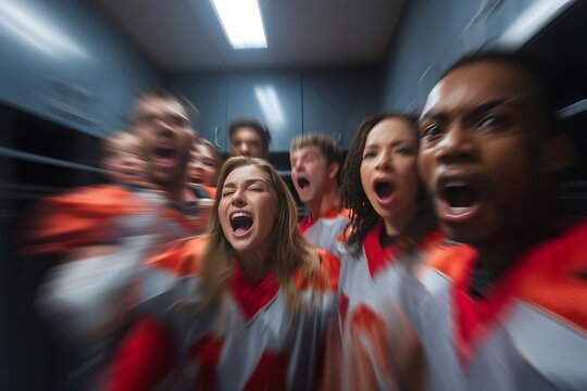 American football team motivating in locker room before the game