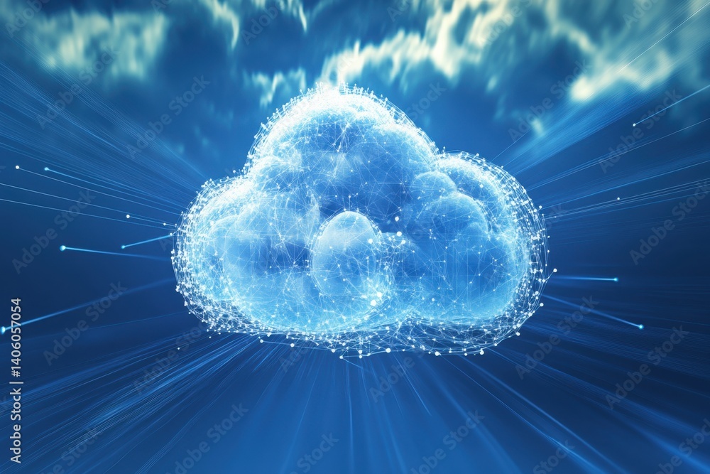 Poster digital cloud symbol representing data storage and connectivity in modern technology environments