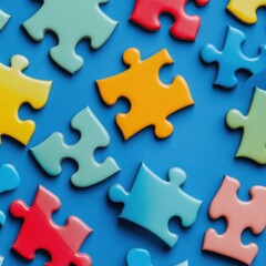 Obraz premium Colorful jigsaw puzzle pieces background educational