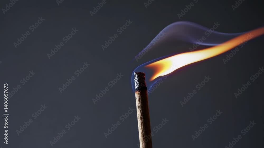 Poster close-up of a matchstick igniting, captured from a side angle. the video style emphasizes the dynami