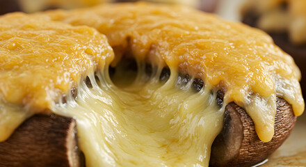 Mouthwatering Melted Cheese Overflowing on Stuffed Portobello Mushroom Appetizer