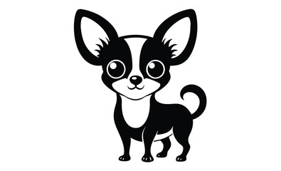Chihuahua dog silhouette illustration, Small dog vector, Pet animal black outline, Chihuahua side view graphic