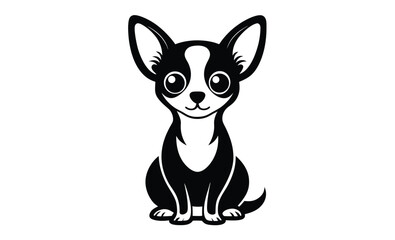 Chihuahua dog silhouette illustration, Small dog vector, Pet animal black outline, Chihuahua side view graphic